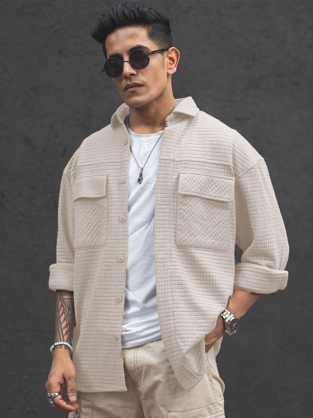 powerlook india slim self design geometric oversized casual shirt