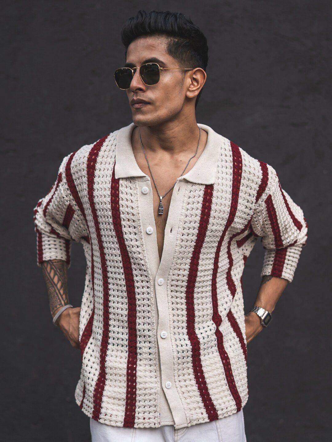powerlook india slim striped oversized cotton shirt