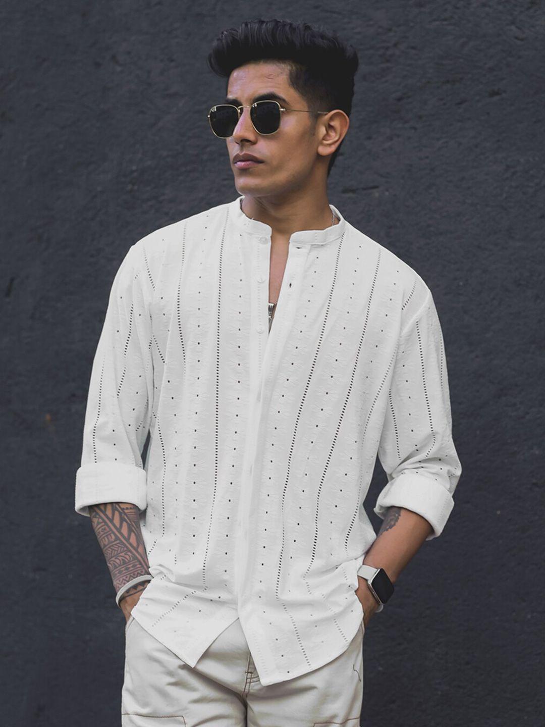 powerlook mandarin collar semi sheer cotton printed casual shirt