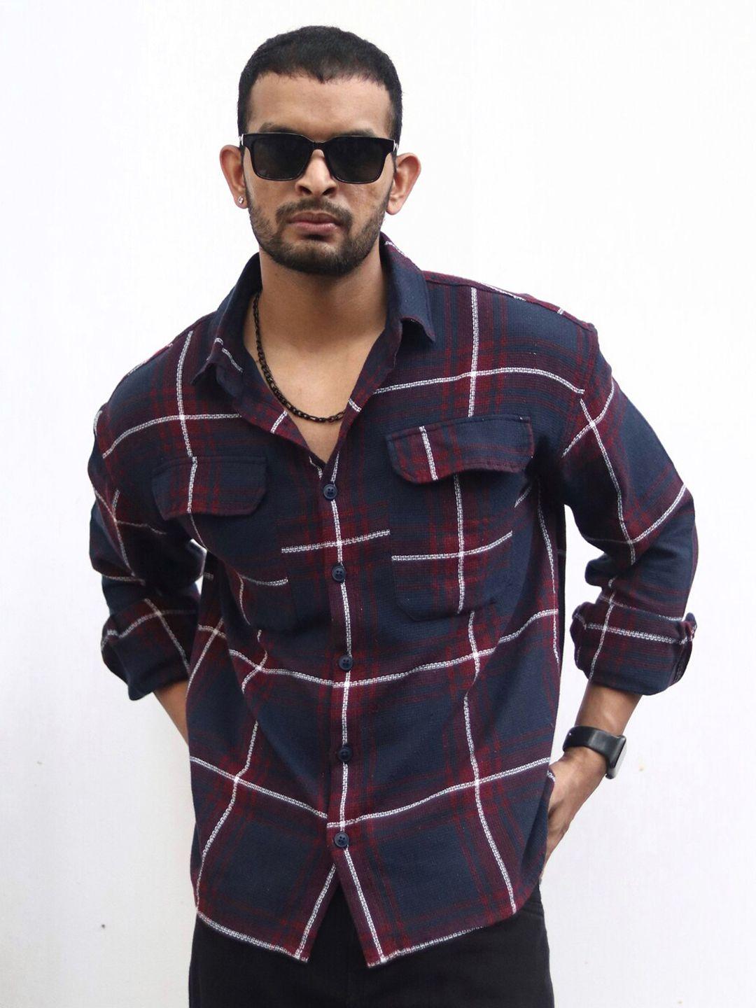 powerlook windowpane checks india slim oversized cotton casual shirt
