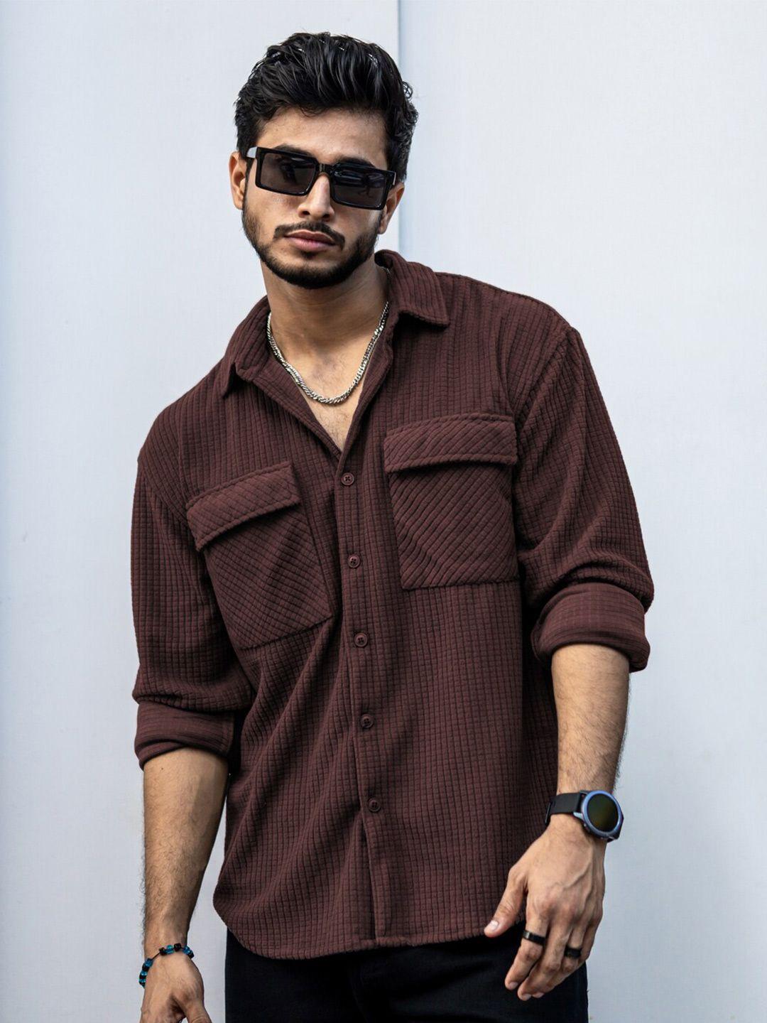 powerlook brown india slim checked pure cotton oversized casual shirt