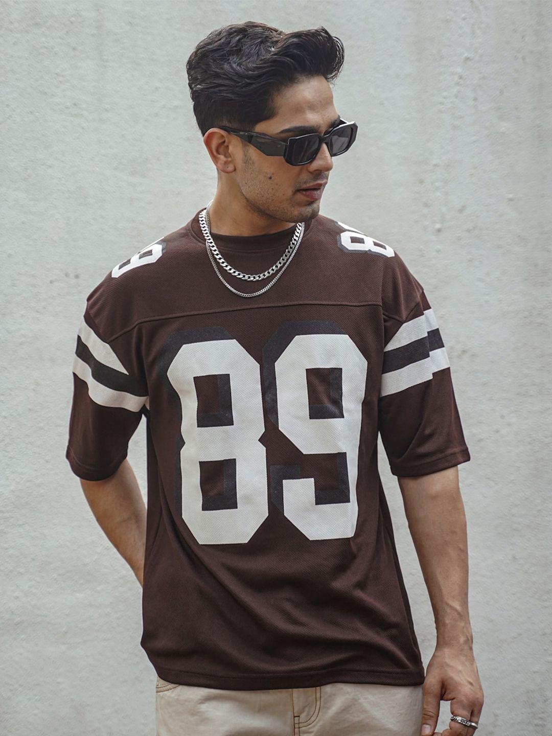 powerlook brown varsity printed oversized t-shirt