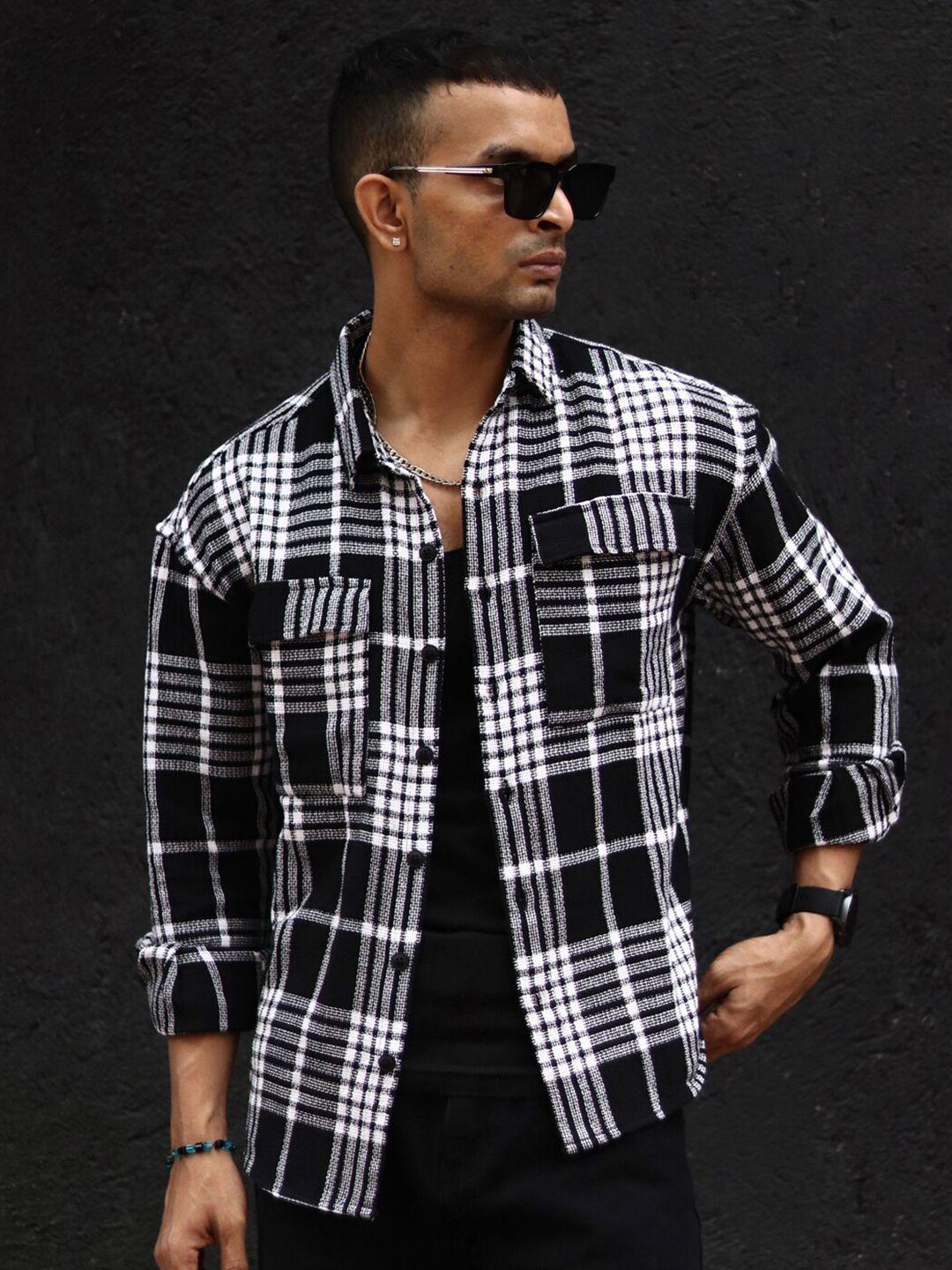 powerlook checked india slim drop-shoulder oversized pure cotton shirt