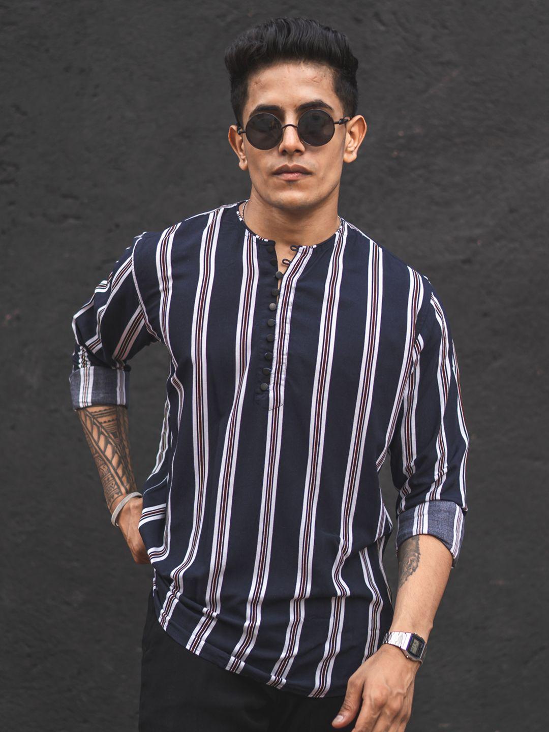 powerlook collarless striped casual shirt