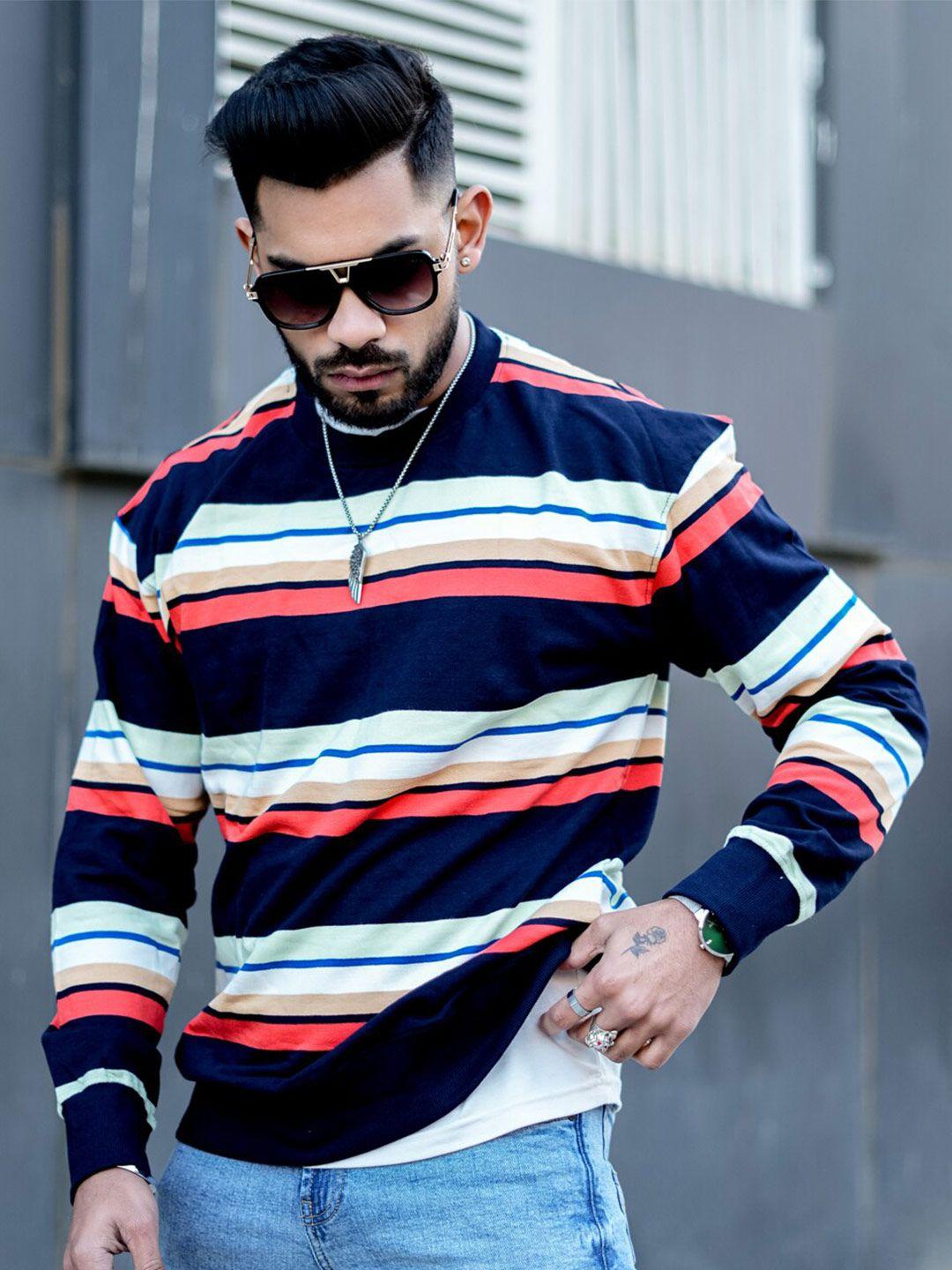 powerlook striped round neck sweatshirt