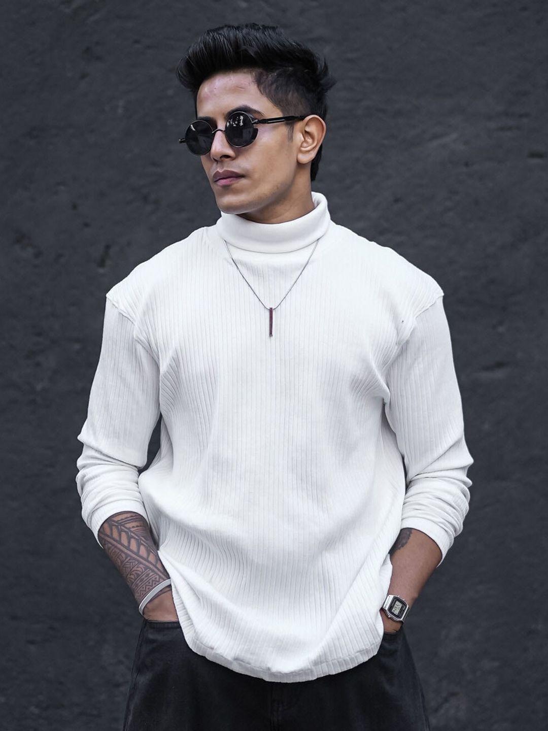 powerlook white ribbed turtle neck t-shirt