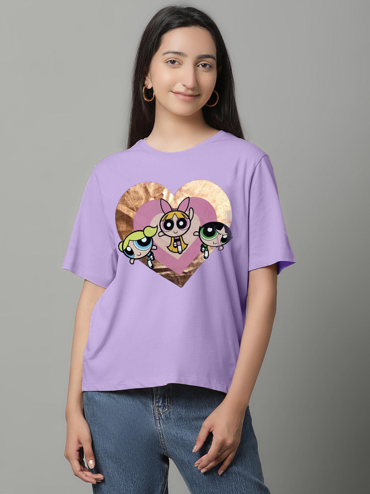 powerpuff girls printed relaxed fit t-shirt for women