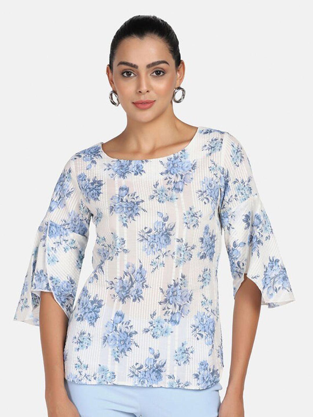 powersutra blue & white floral cotton print top