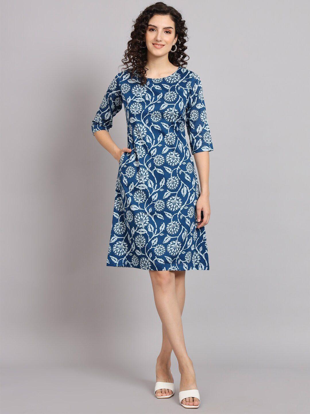powersutra blue floral print a-line dress