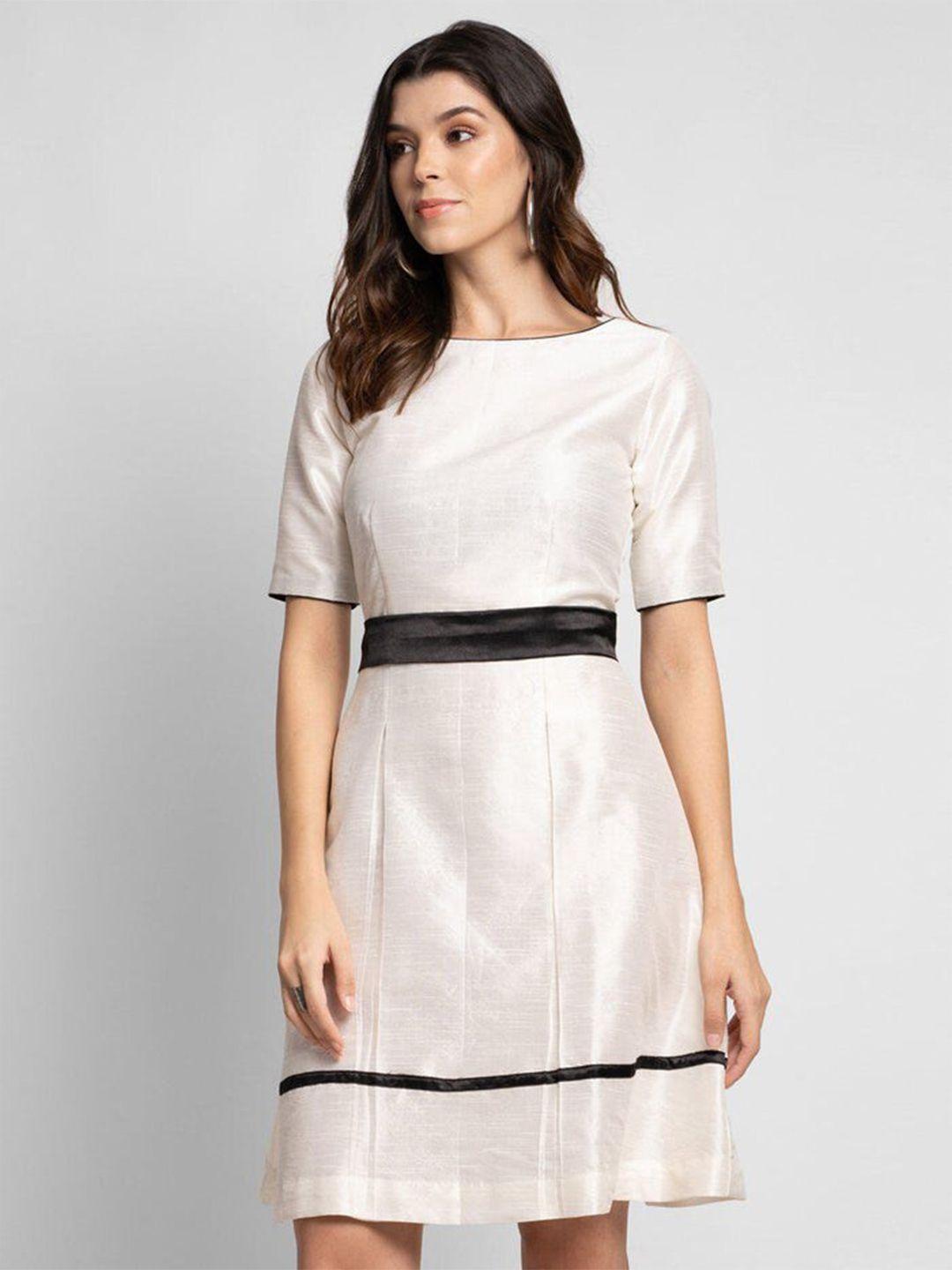 powersutra boat neck belted fit & flare dress
