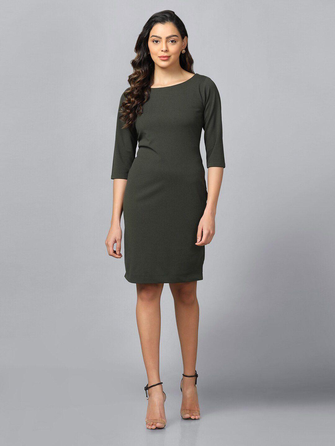 powersutra boat neck three-quarter sleeves knitted sheath dress