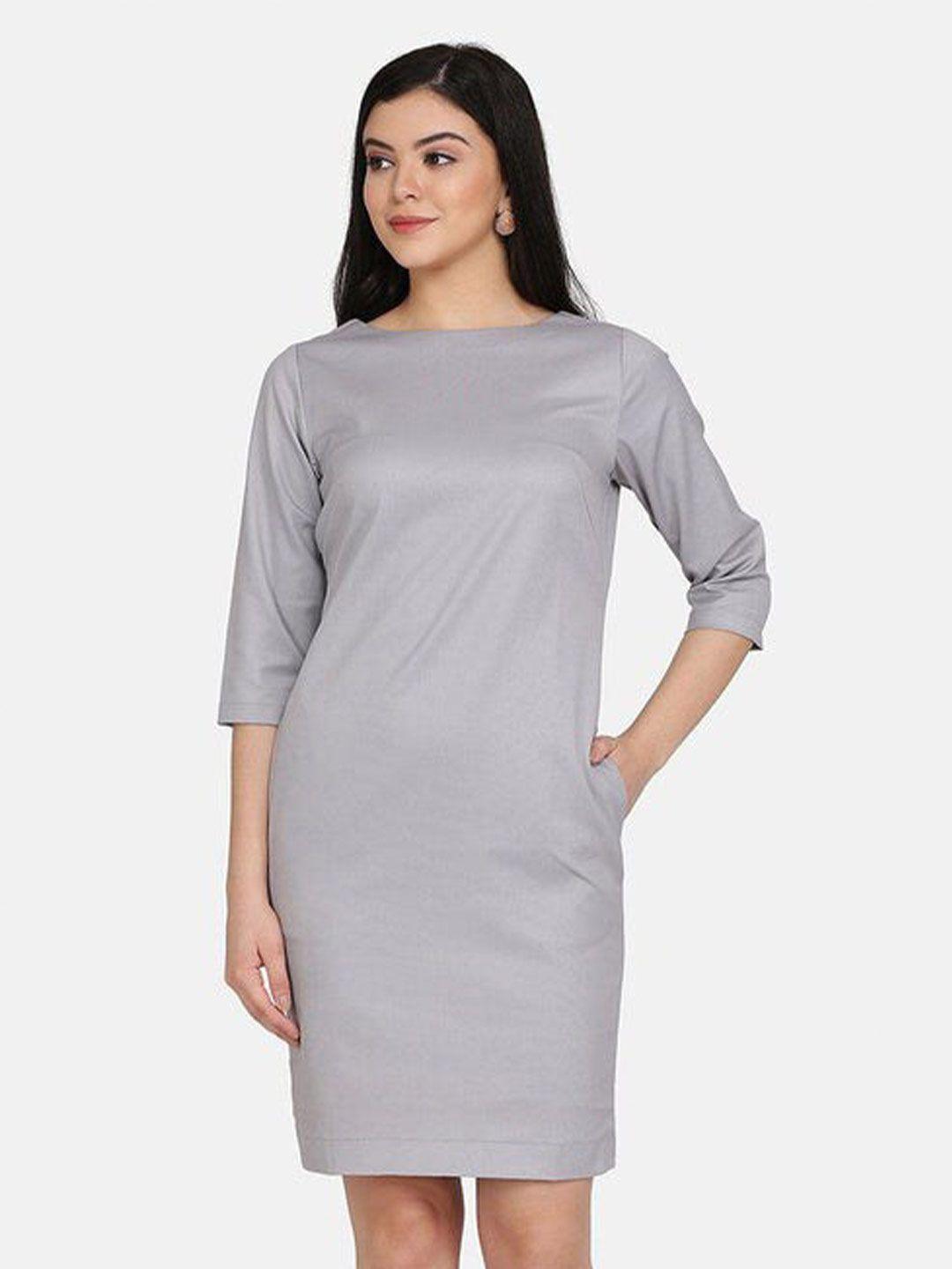 powersutra grey solid formal sheath dress