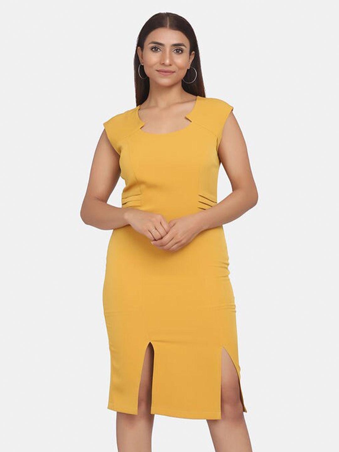 powersutra mustard yellow formal sheath dress