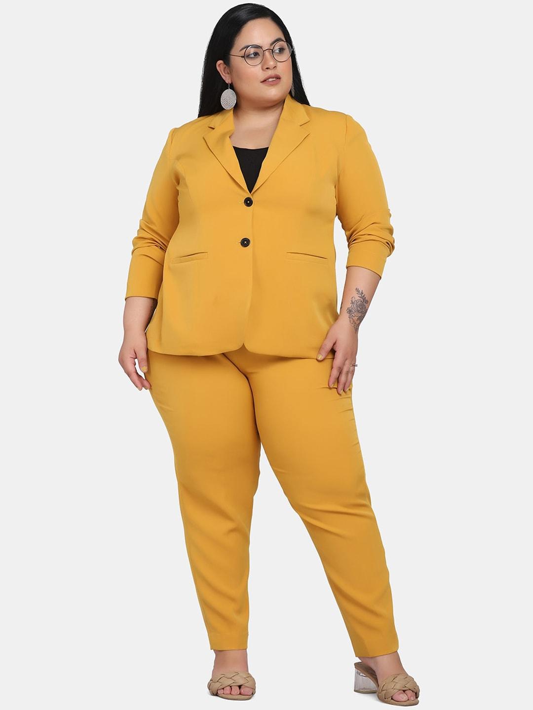 powersutra plus size women mustard formal coat with formal trousers