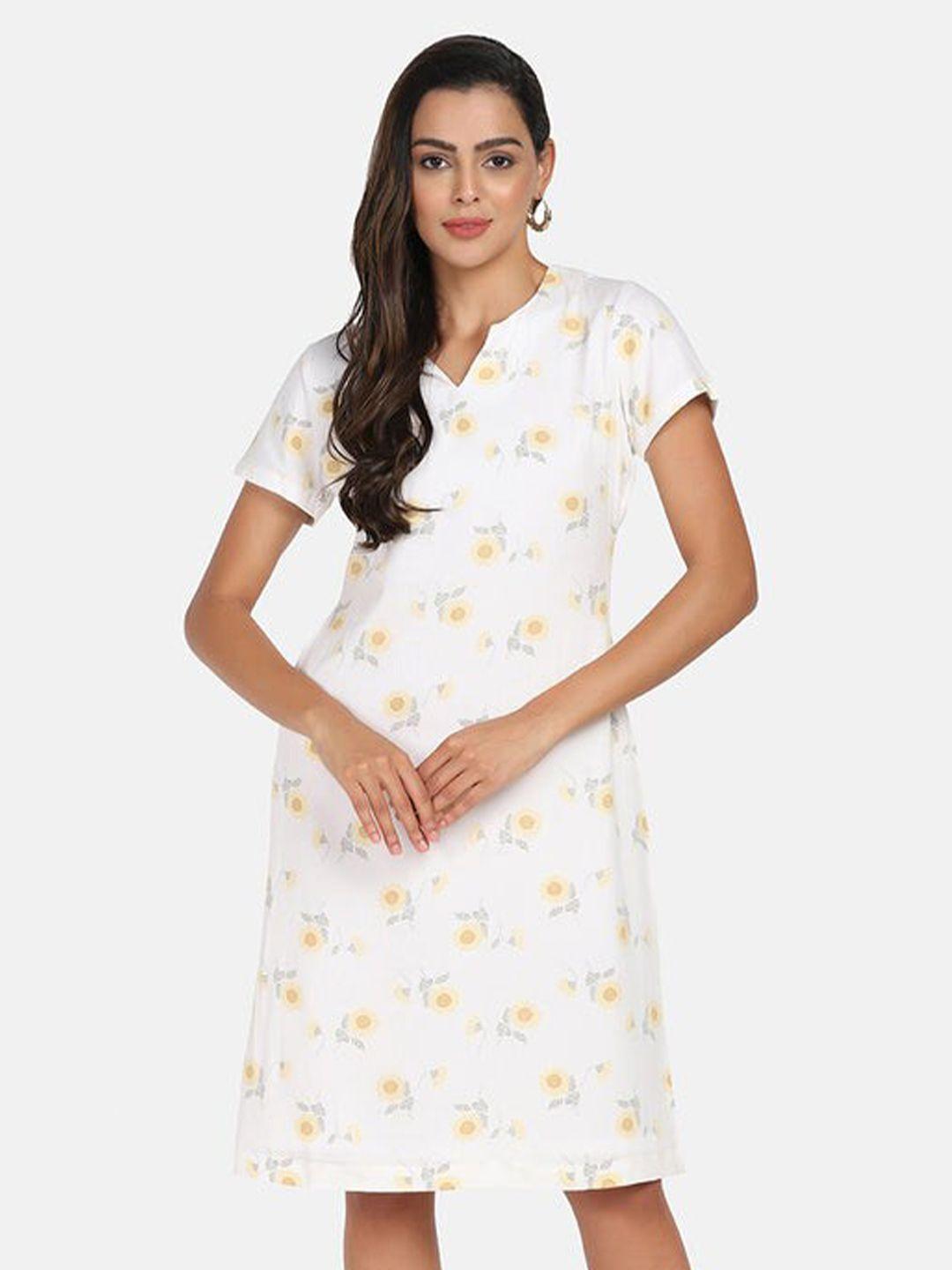 powersutra white & yellow floral a-line dress