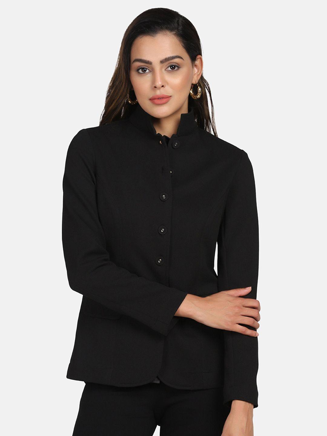 powersutra women black solid tailored jacket