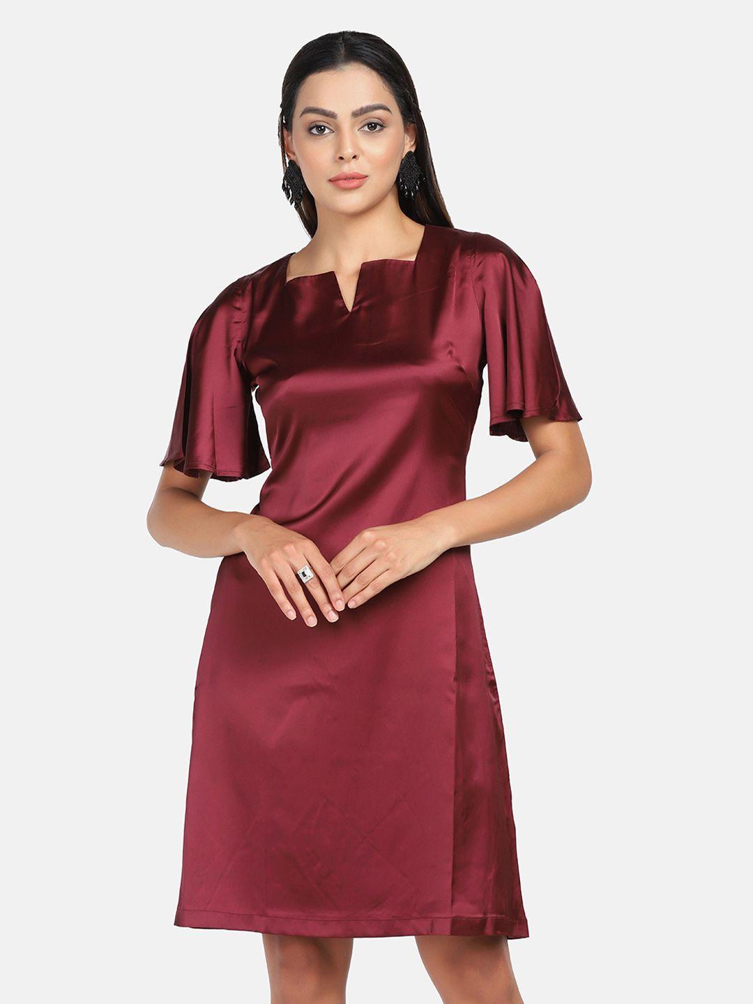 powersutra women maroon solid satin a-line dress