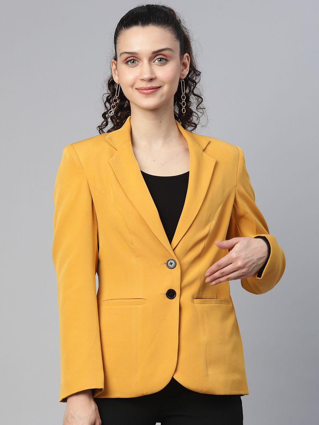 powersutra women mustard solid tailored fit blazer