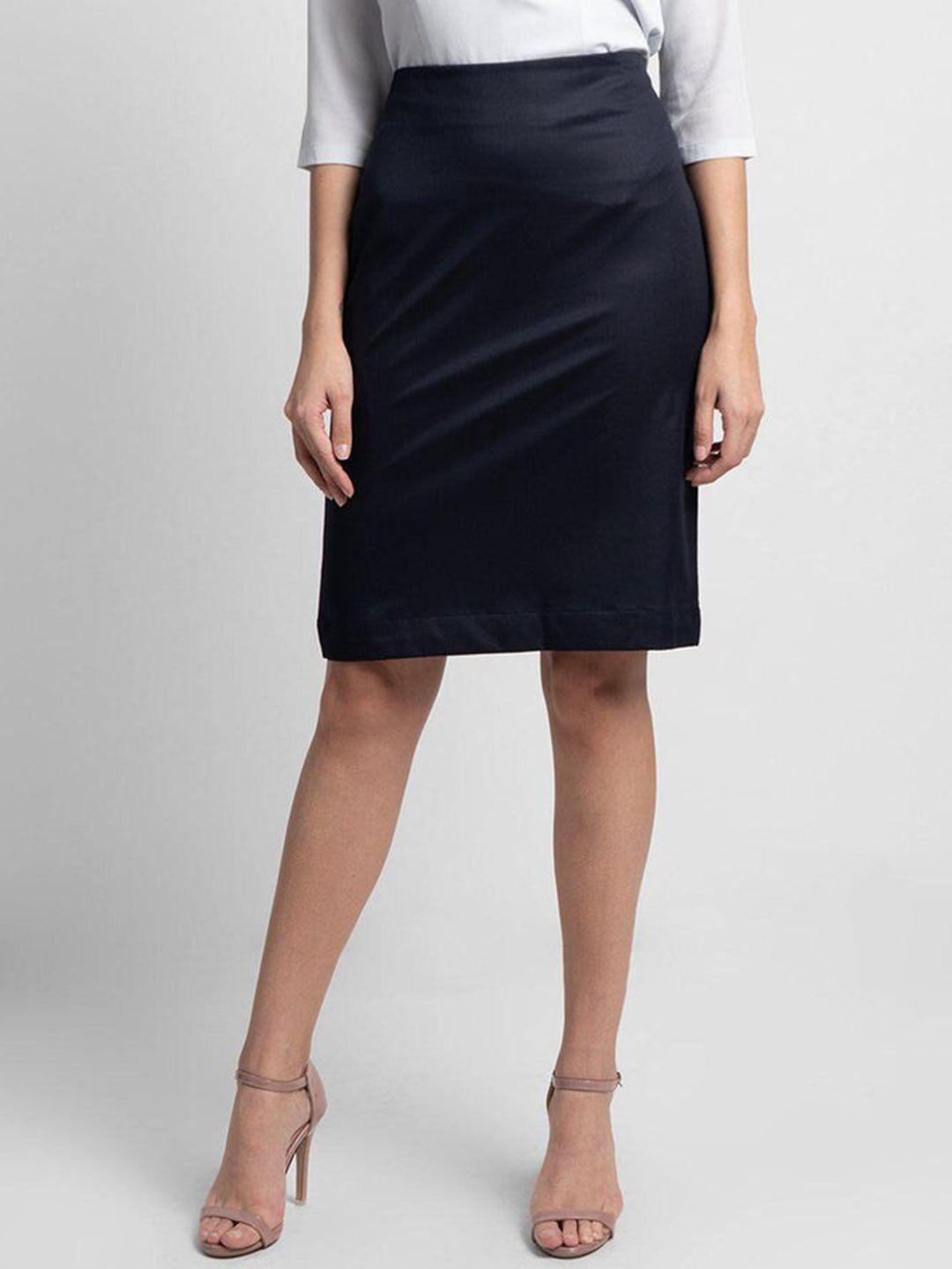 powersutra women navy blue solid above knee length skirts