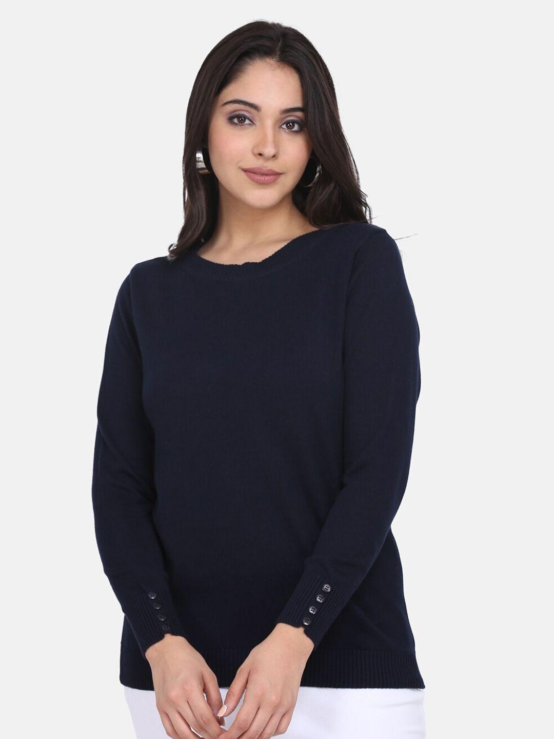 powersutra women navy blue solid pullover