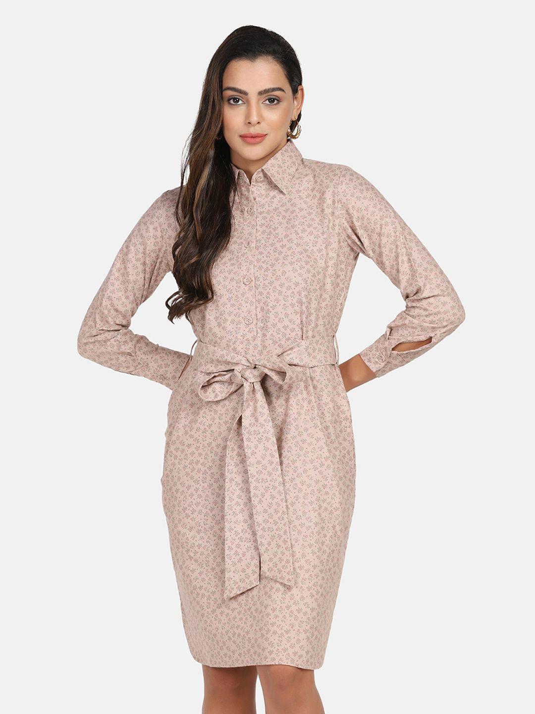 powersutra beige printed cotton shirt dress