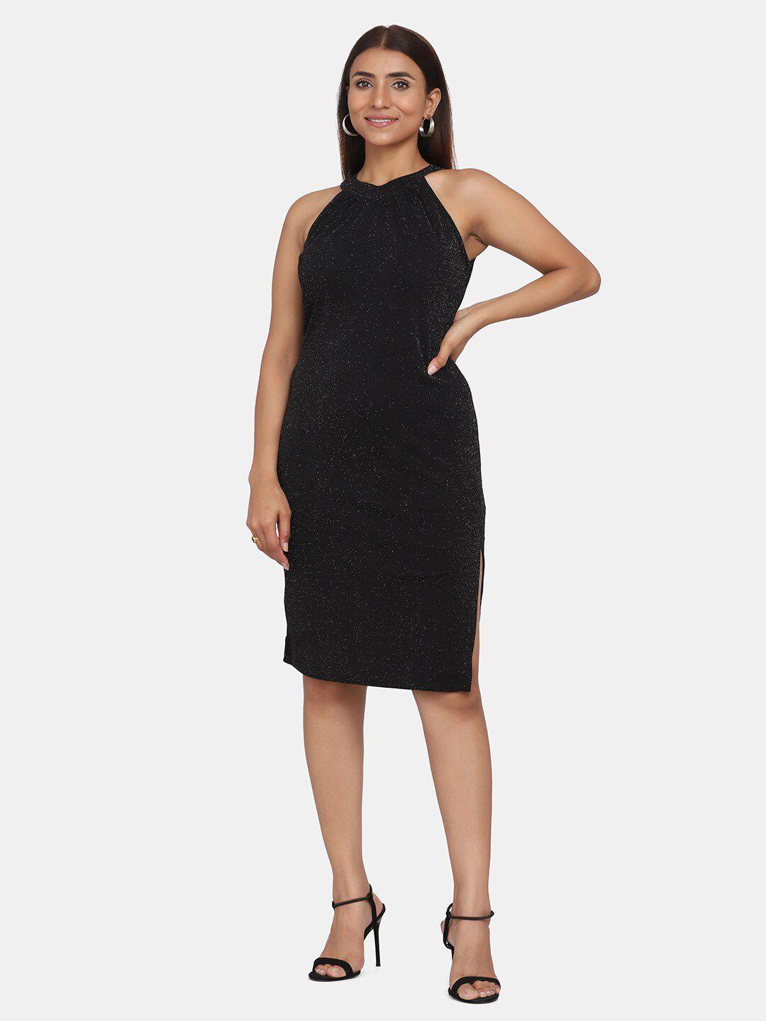 powersutra black halter neck sheath dress