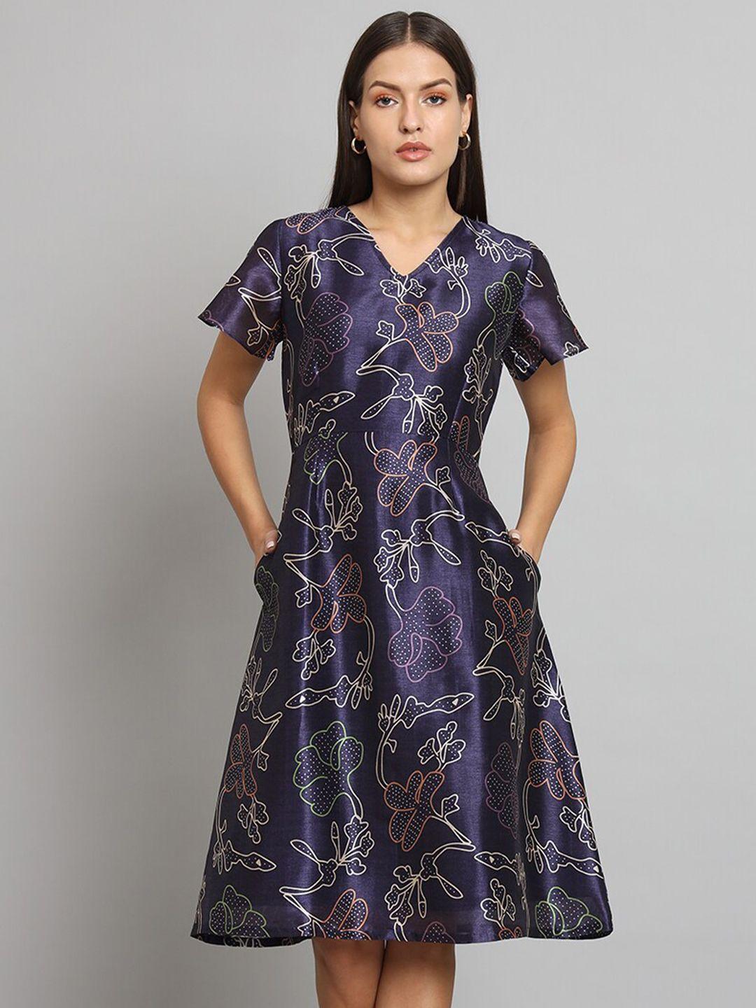 powersutra floral printed silk fit & flare dress