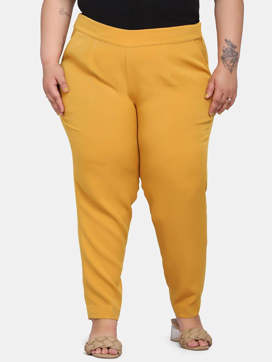 powersutra plus size women mustard yellow slim fit trousers