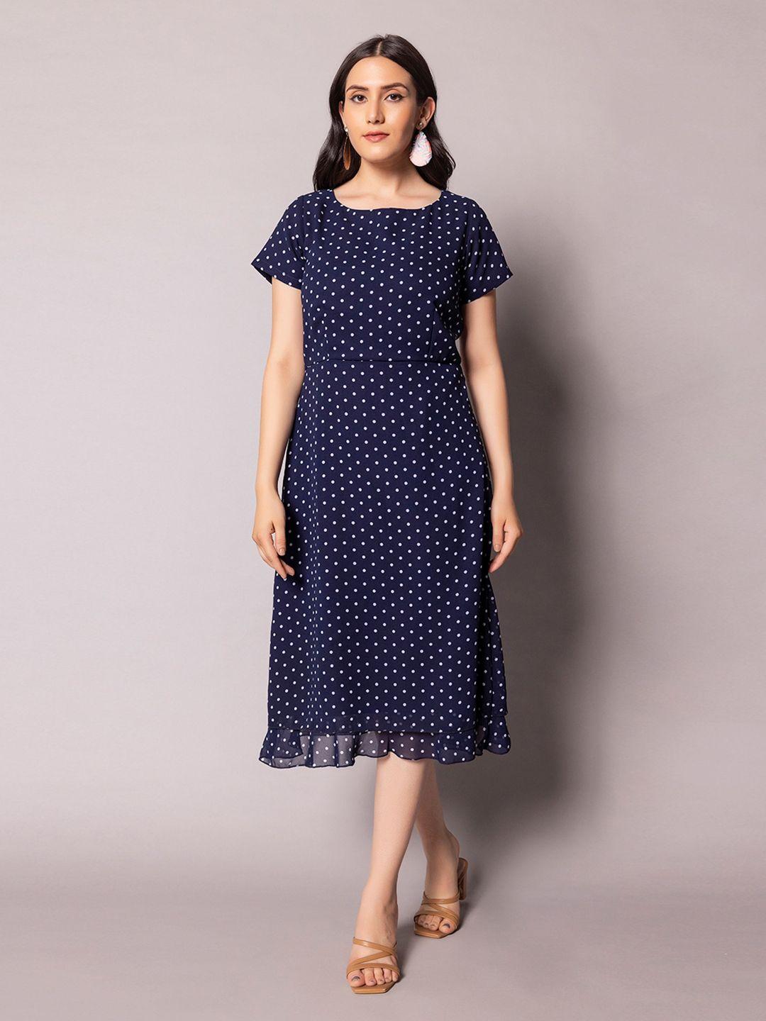 powersutra polka dot printed a-line midi dress