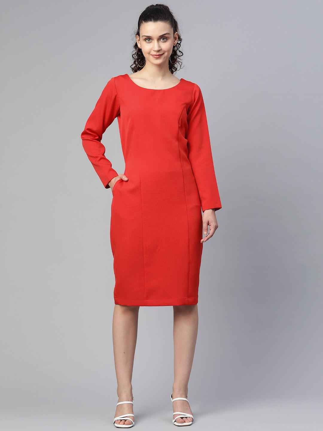 powersutra red solid sheath dress