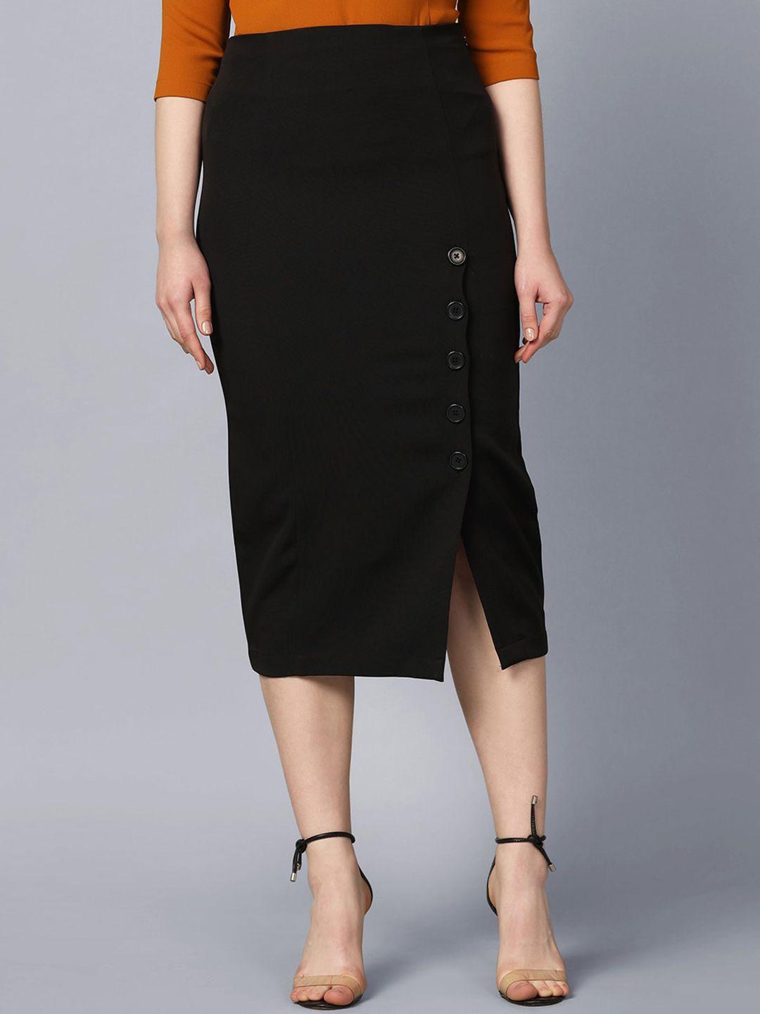 powersutra stretchable button detail side slit pencil skirt
