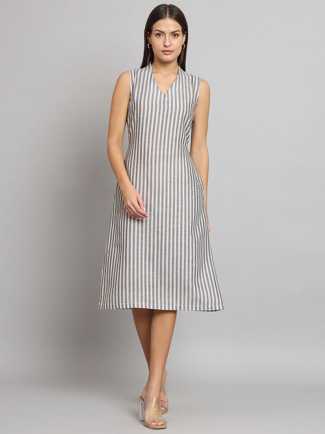 powersutra striped v-neck sleeveless a-line midi dress