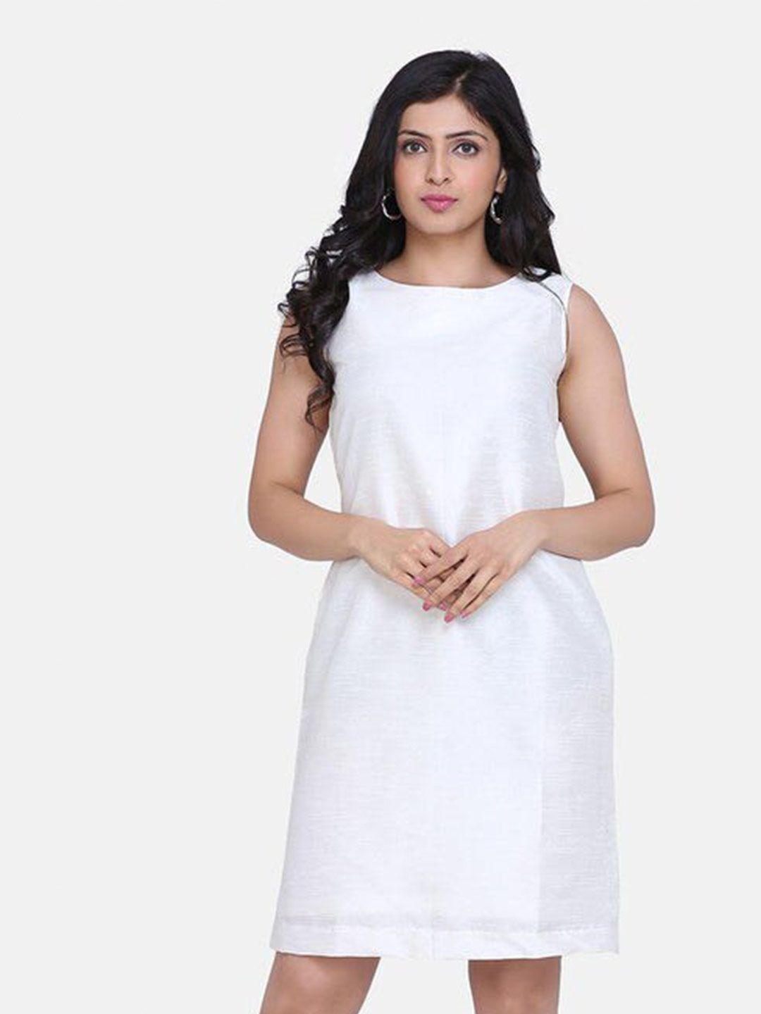 powersutra white solid a-line dress