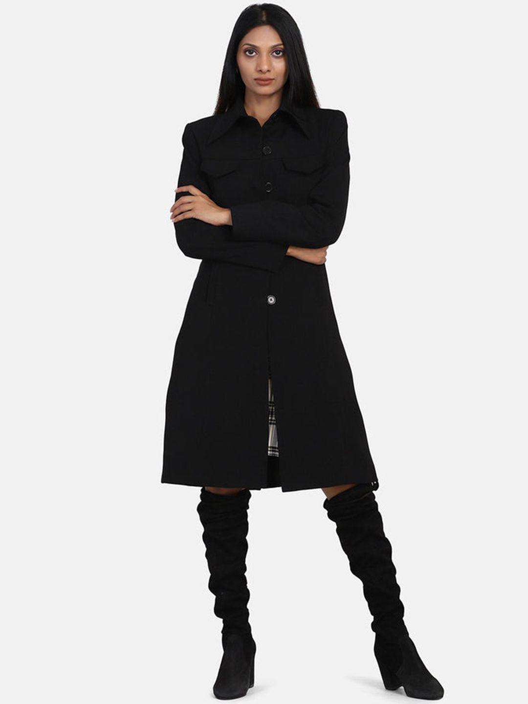 powersutra women black solid overcoats