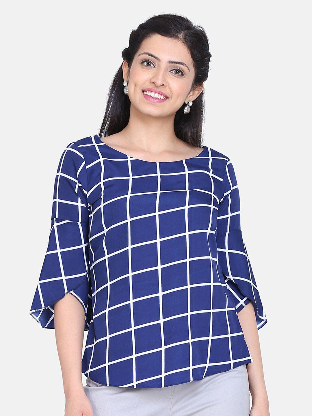 powersutra women blue & white checked crepe top