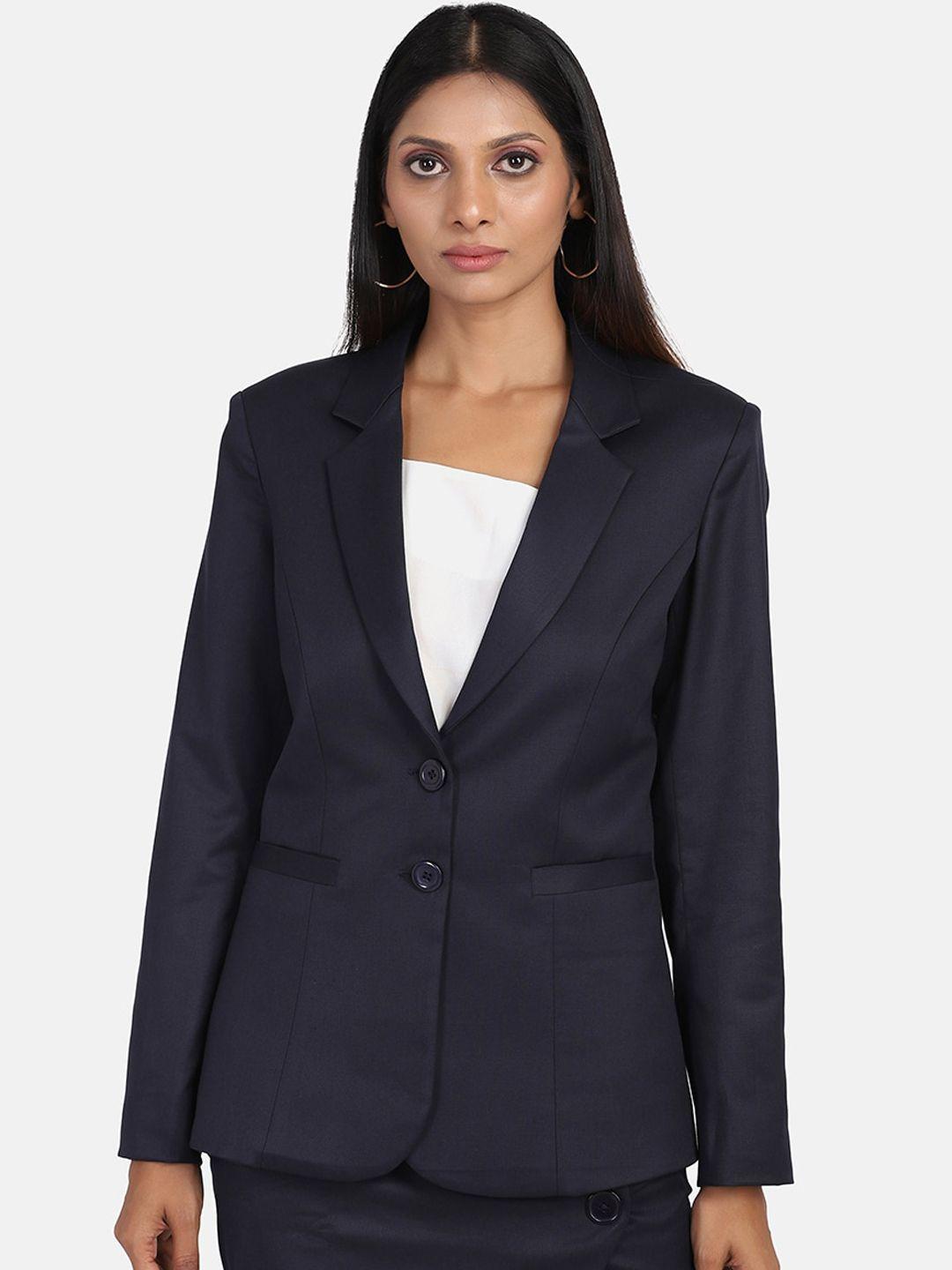 powersutra women blue solid single breasted formal blazers