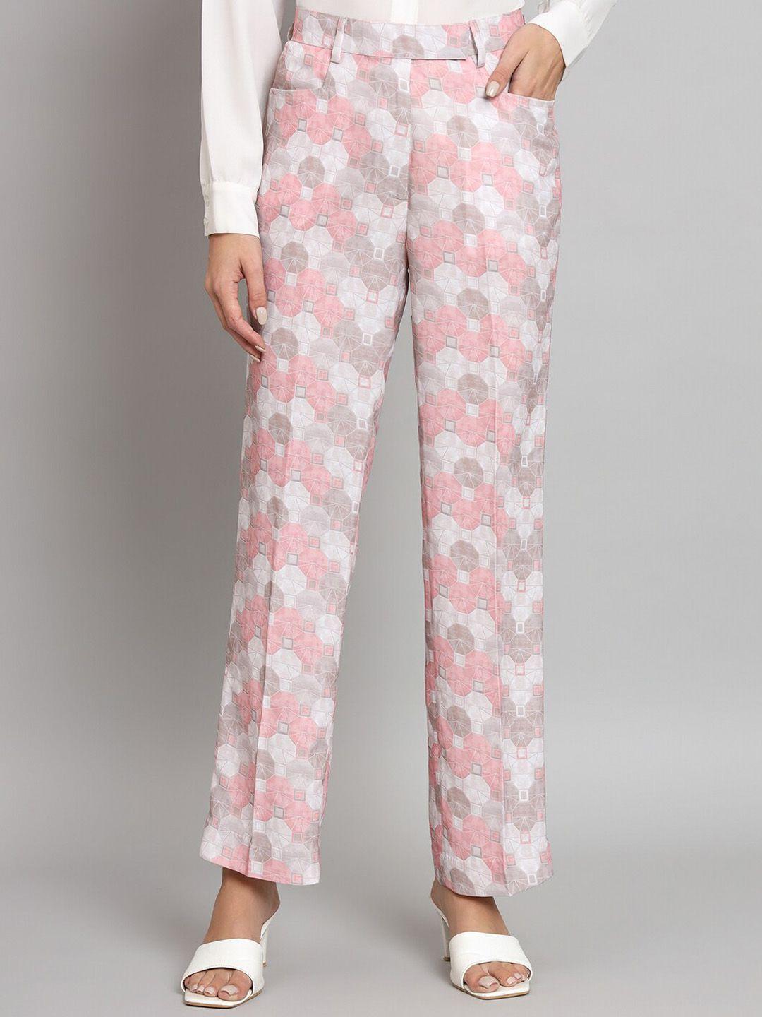 powersutra women geometric printed relaxed easy wash pleated trousers