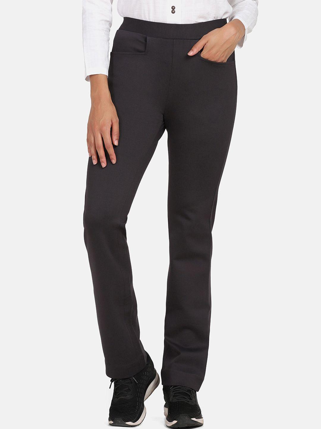 powersutra women grey smart slim fit trousers