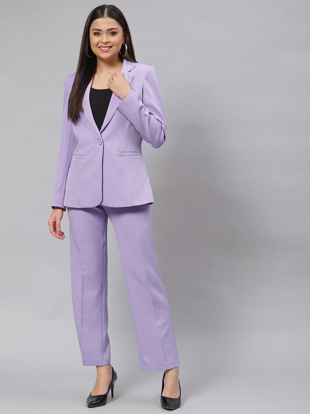 powersutra women lavender solid blazer & trousers set