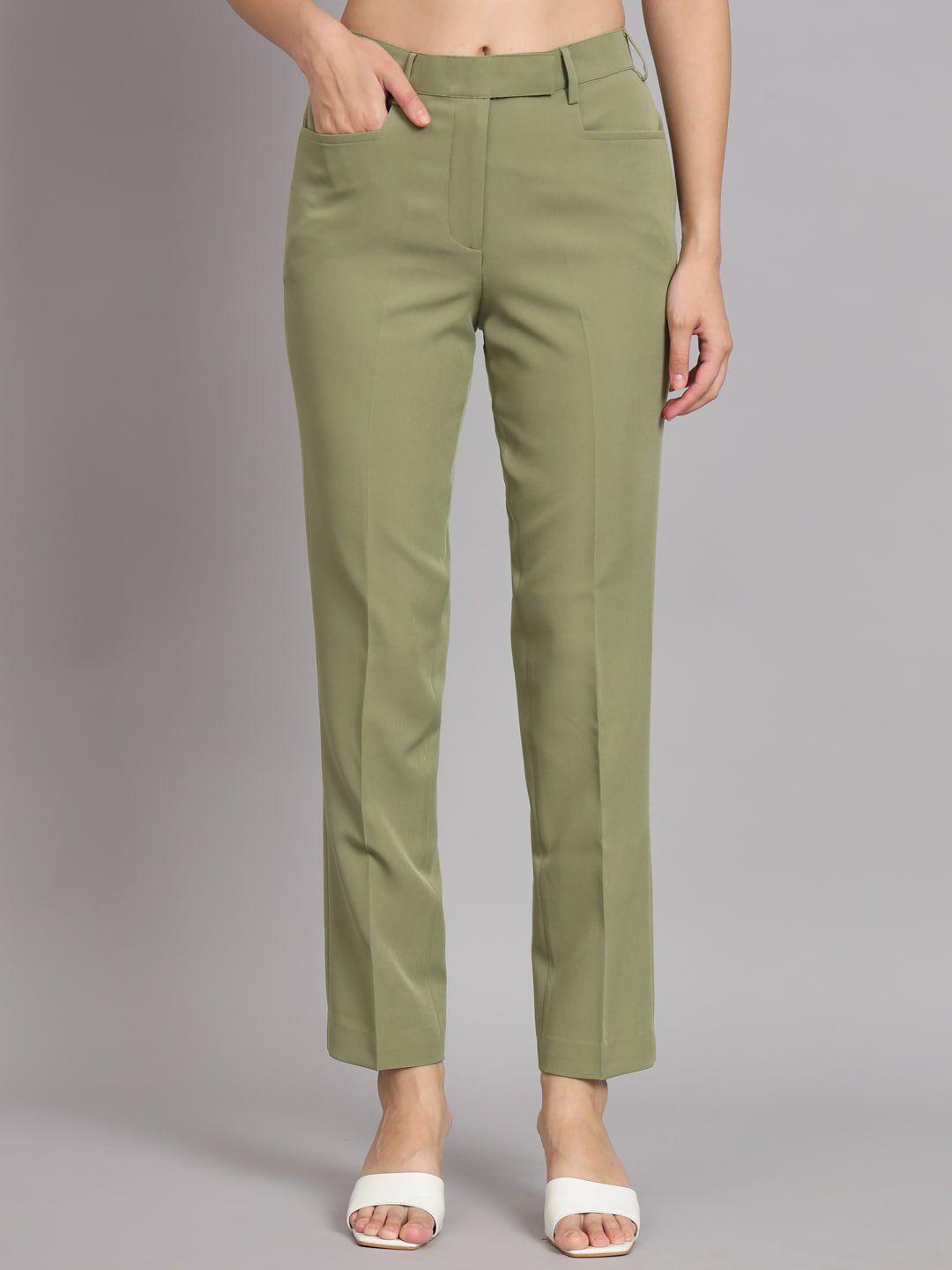 powersutra women olive green original easy wash trousers