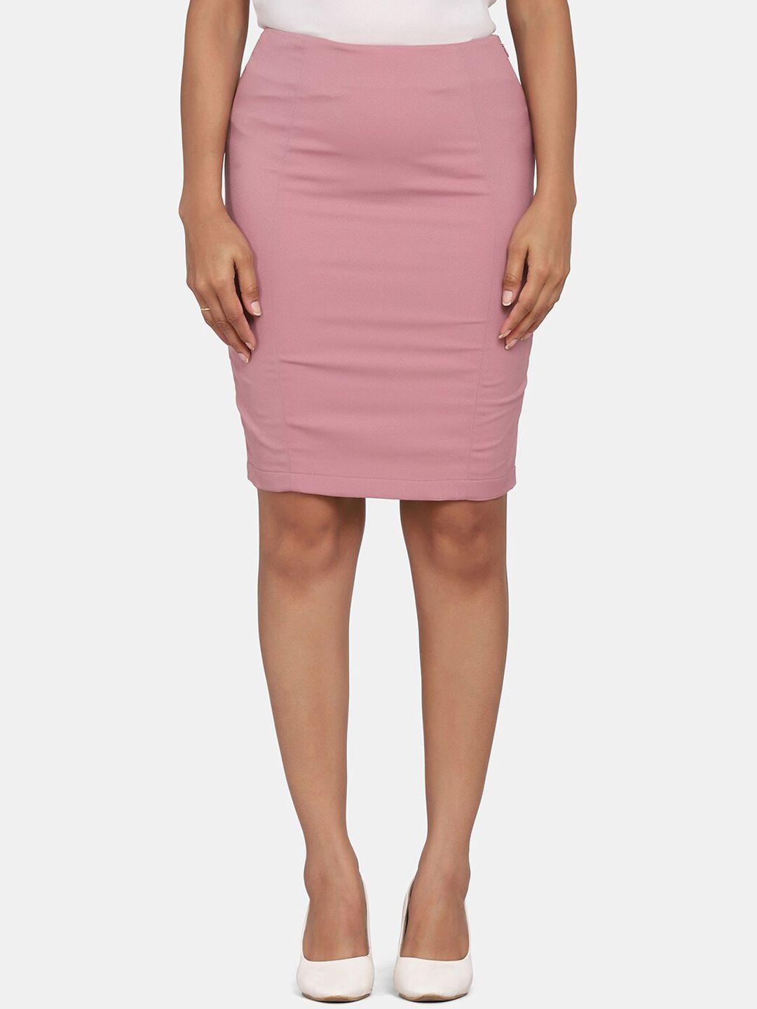 powersutra women pink solid pencil skirts
