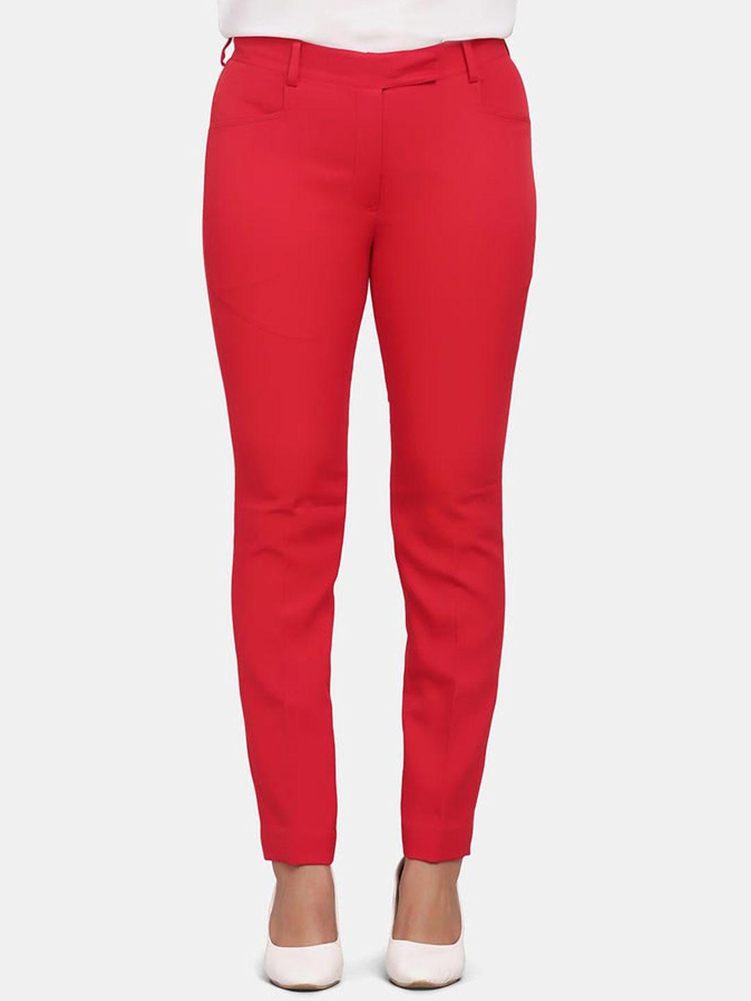 powersutra women red slim fit trousers