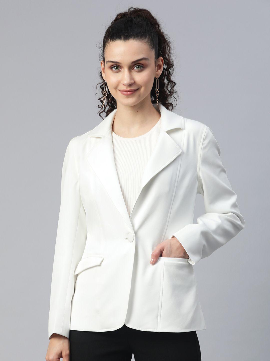 powersutra women white solid tailored jacket