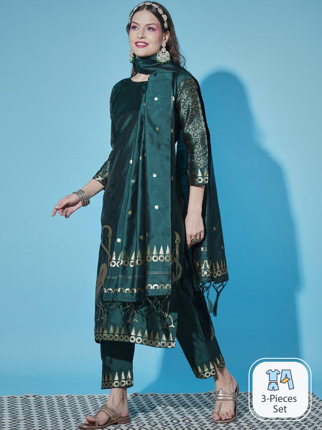 pptoss ethnic motifs woven design kurta with trousers & with dupatta