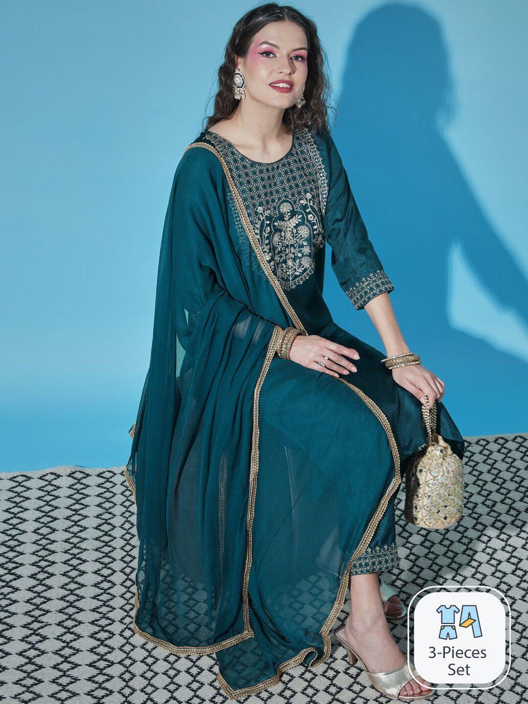 pptoss  ethnic motifs yoke design regular kurta with trousers & dupatta