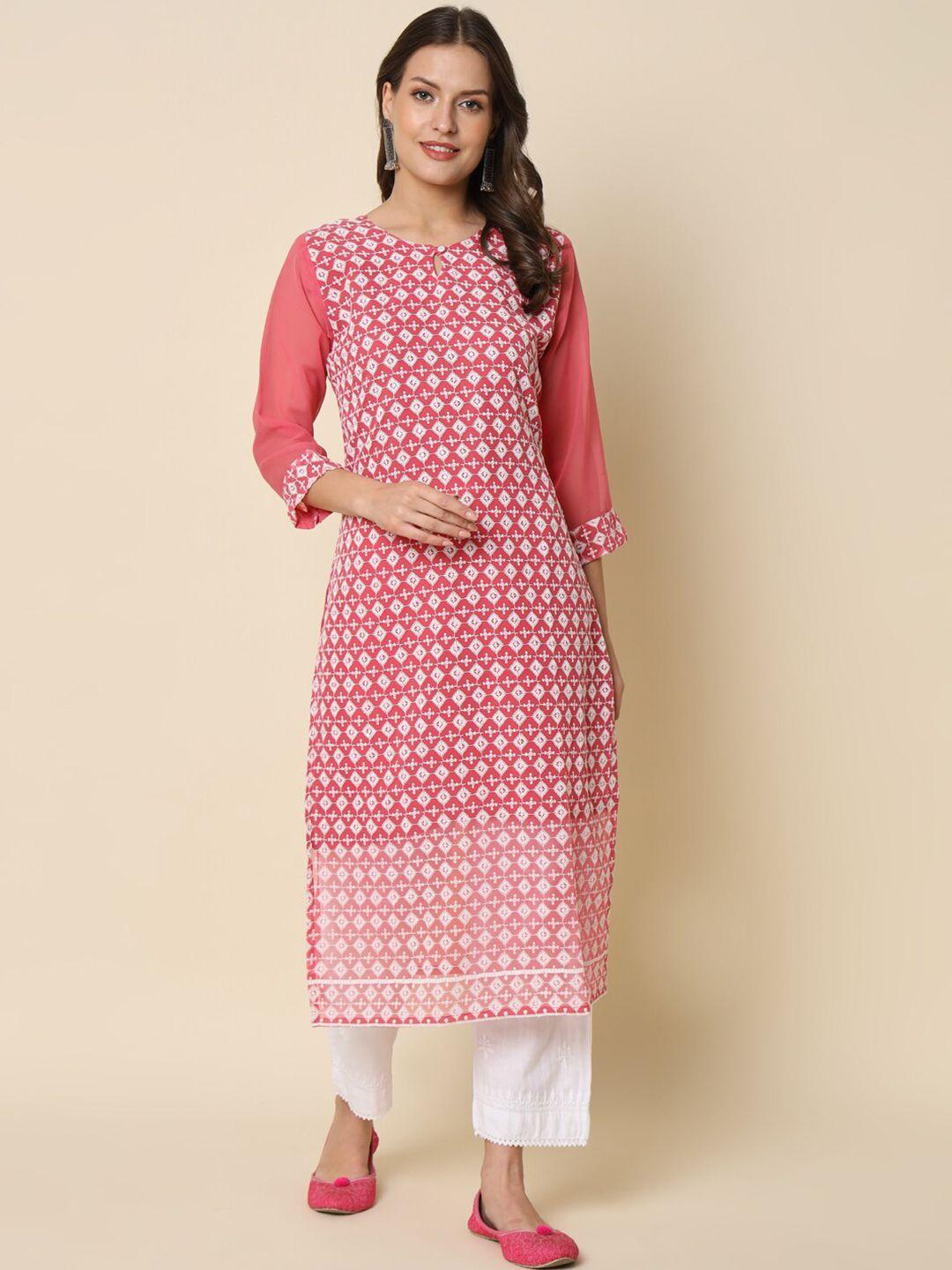 pptoss ethnic motifs embroidered keyhole neck thread work georgette kurta