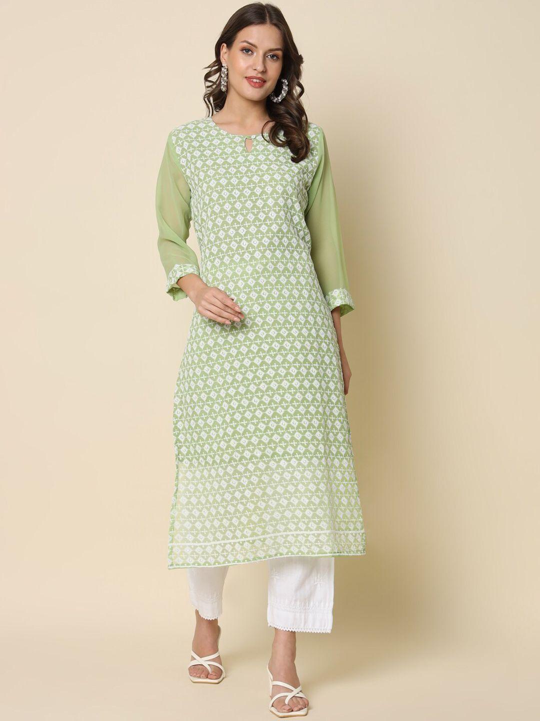 pptoss ethnic motifs embroidered keyhole neck thread work georgette kurta