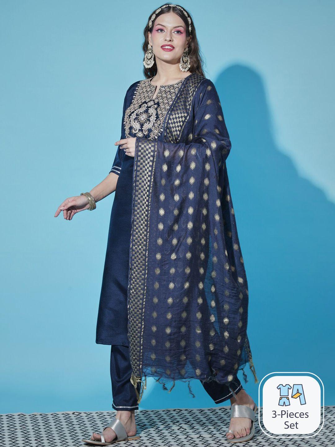 pptoss ethnic motifs embroidered kurta with trousers & with dupatta