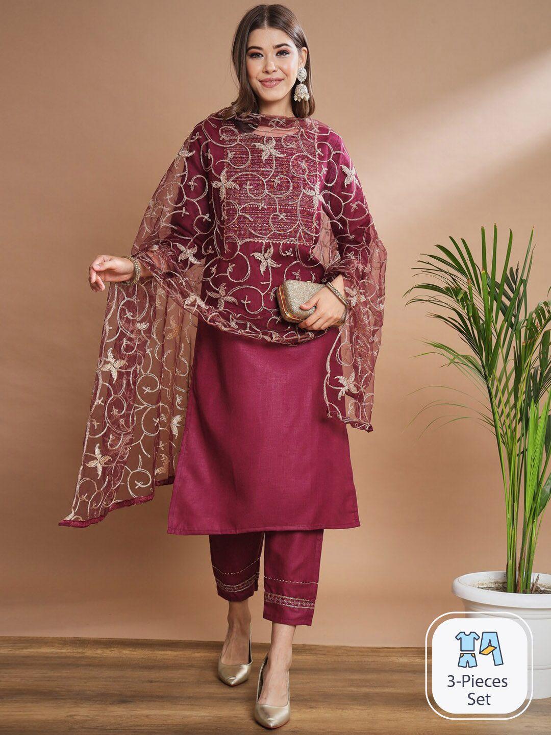 pptoss ethnic motifs embroidered kurta with trousers & with dupatta