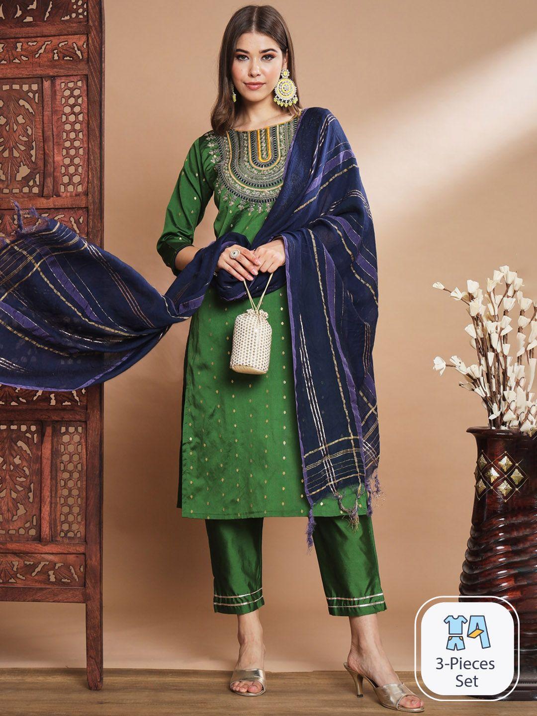 pptoss ethnic motifs embroidered regular kurta with trousers & with dupatta